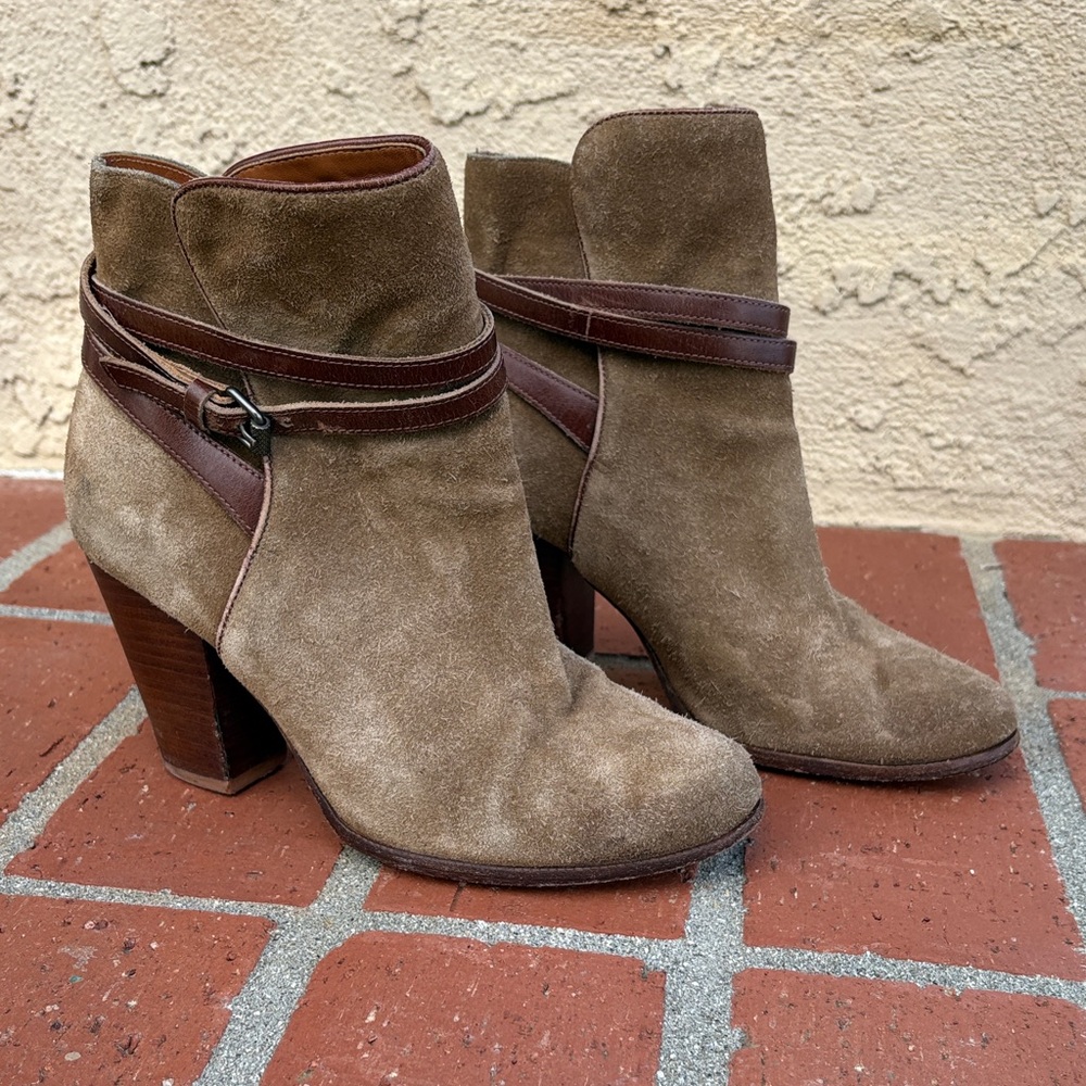 All Saints Victoria Suede Ankle Booties in Tobacco